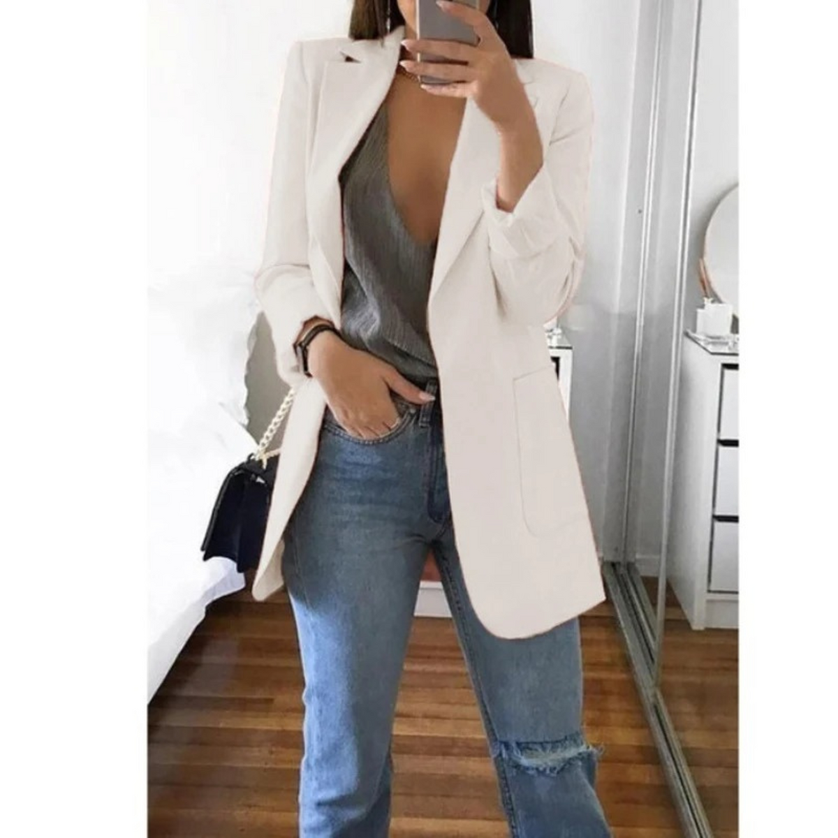 Lisa | Lange blazer voor dames in de kleur Wit voor dames in Formal stijl geschikt voor alle seizoenen.