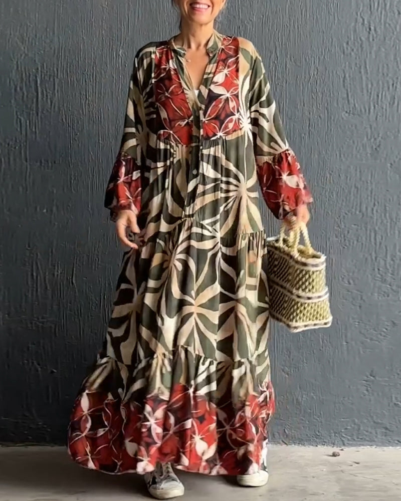 Loose fit bedrukte vakantiejurk in de kleur Groen voor dames in stijl ideaal voor de lente.