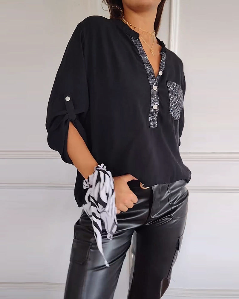 Losse blouse met pailetten in de kleur Zwart voor dames in Party stijl ideaal voor de herfst.