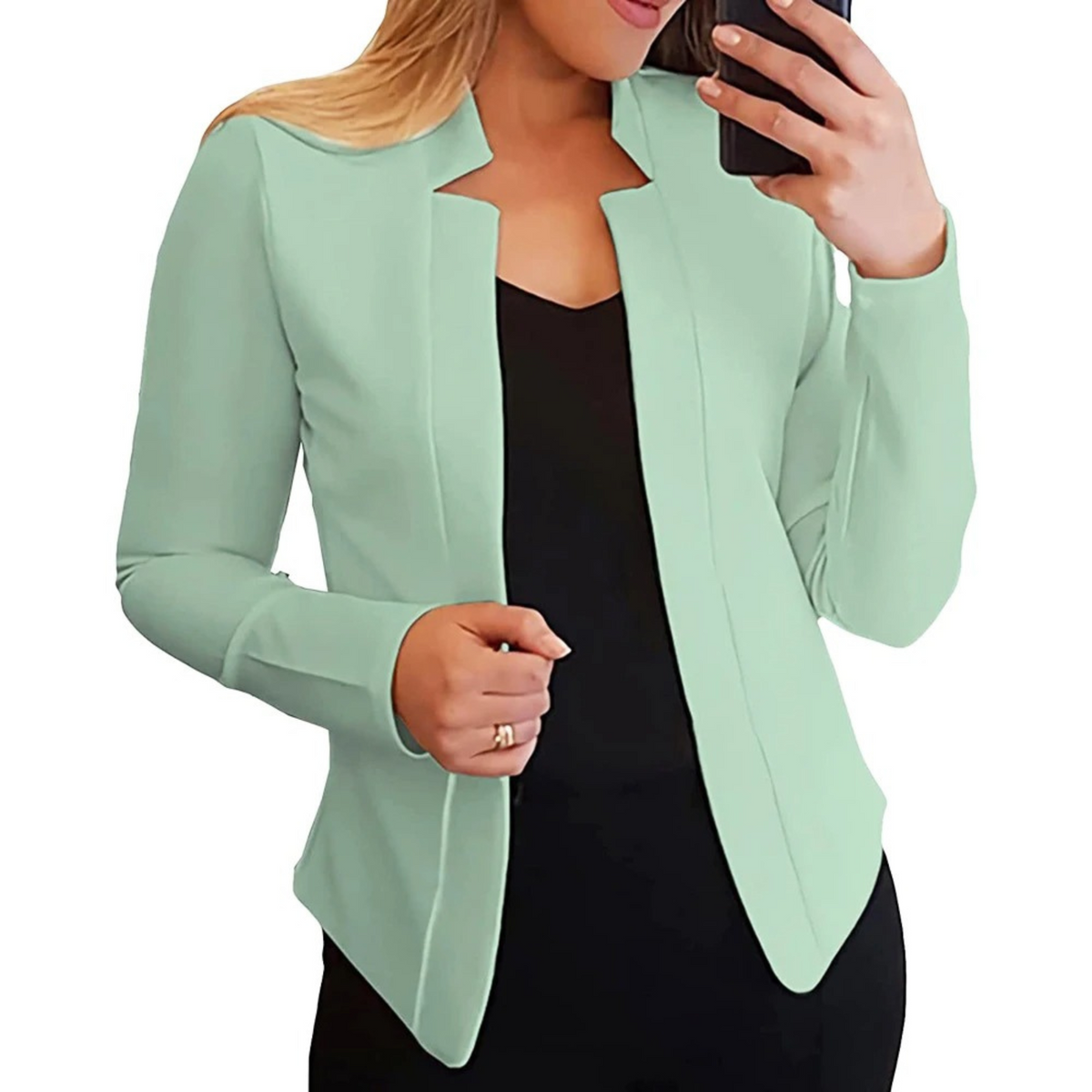 Lotte | Kleine dames blazer in solide kleur in de kleur Groen voor dames in Formal stijl ideaal voor de herfst.
