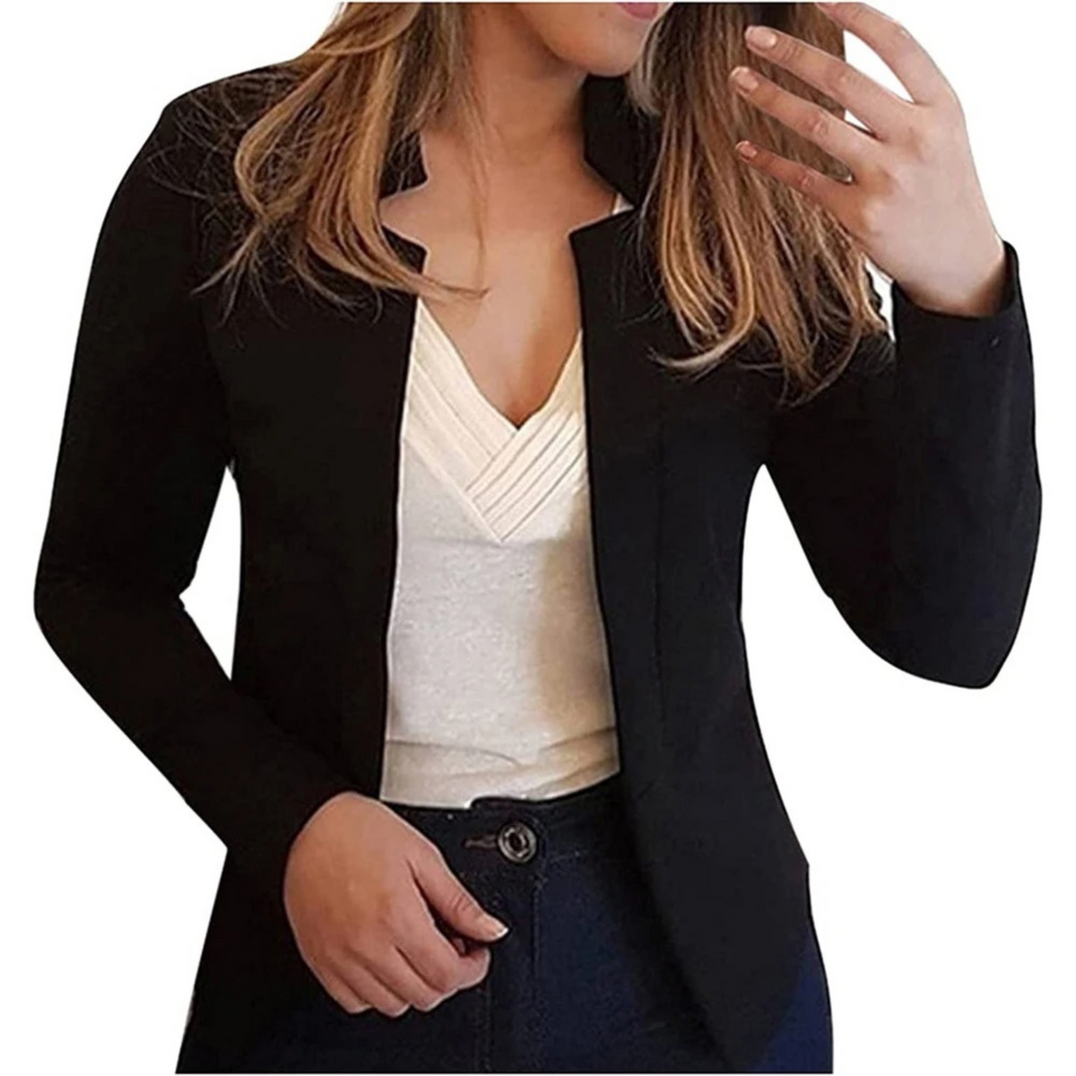 Lotte | Kleine dames blazer in solide kleur in de kleur Zwart voor dames in Formal stijl ideaal voor de herfst.