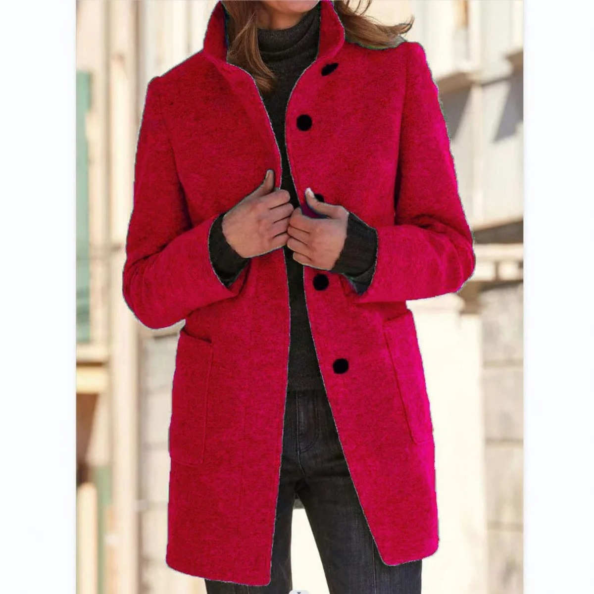 Lotte | Winddichte damesmantel met opstaande kraag in de kleur Rood voor dames in Outdoor stijl ideaal voor de herfst.