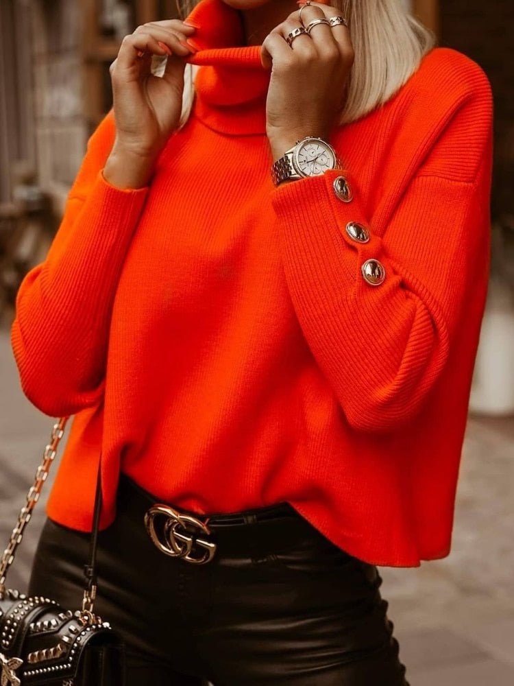 Lulu | Elegante trendy trui met hoge kraag in de kleur Oranje voor dames in Casual stijl ideaal voor de herfst.