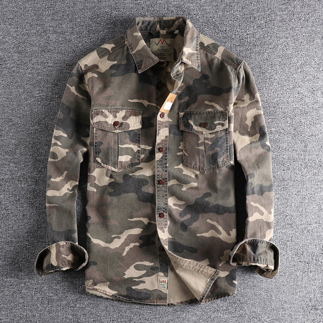 Marick | Herenhemd met camouflageprint in de kleur Khaki voor in stijl ideaal voor de herfst.