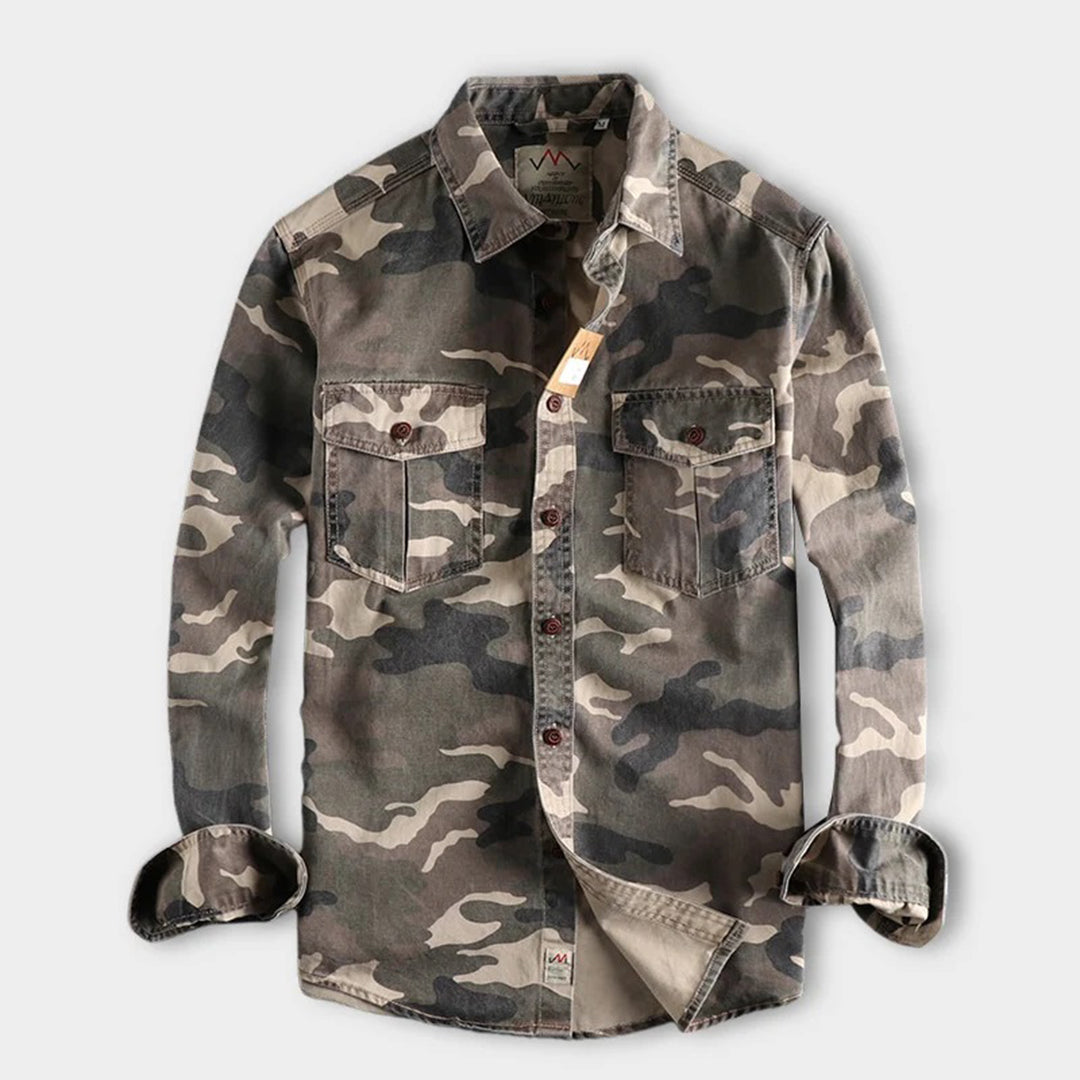 Marick | Herenhemd met camouflageprint in de kleur Khaki voor in stijl ideaal voor de herfst.