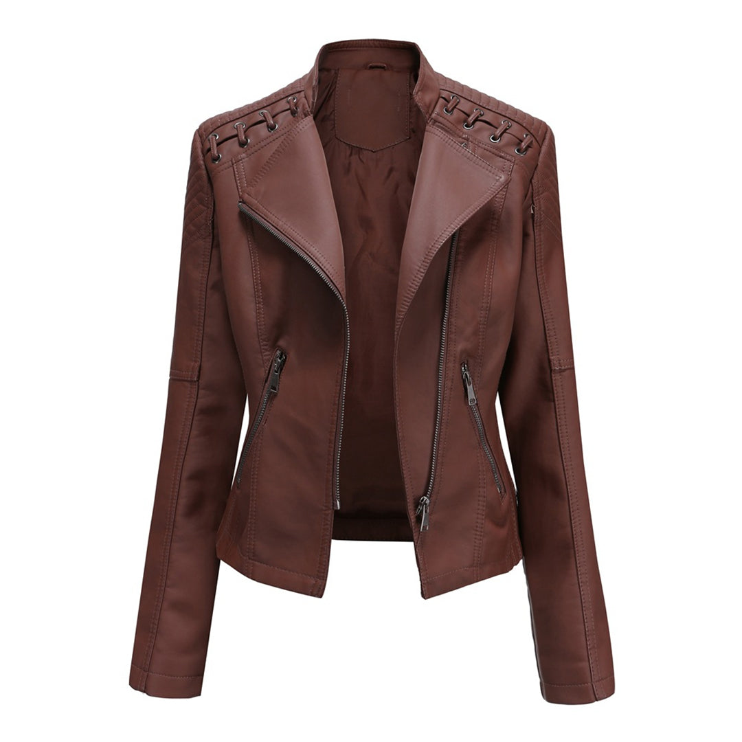 Marie | Stijlvolle leren jas in de kleur Koffie voor dames in stijl ideaal voor de herfst.