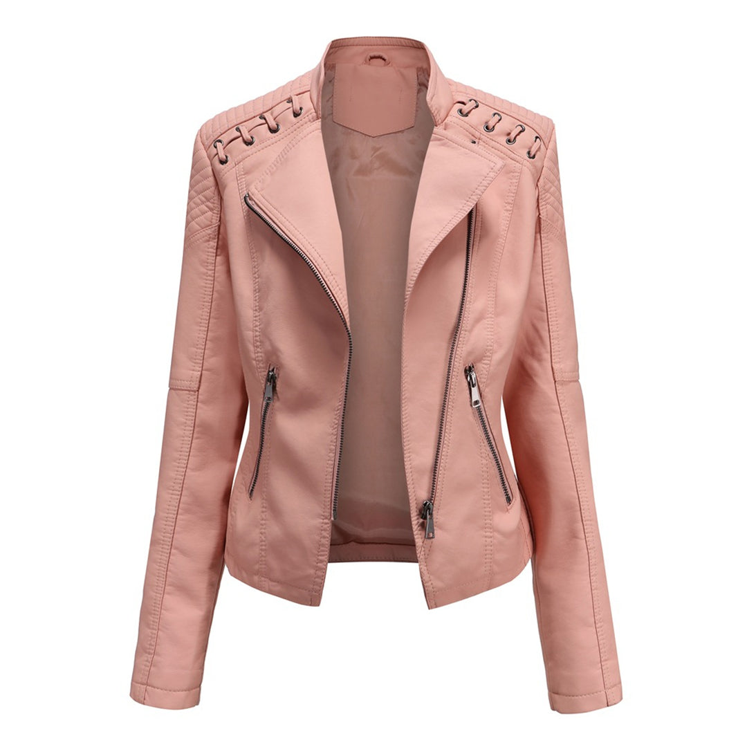 Marie | Stijlvolle leren jas in de kleur Roze voor dames in stijl ideaal voor de herfst.