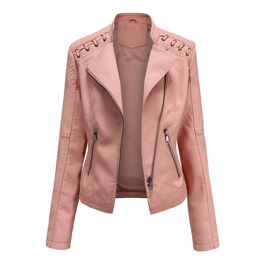 Marie | Stijlvolle leren jas in de kleur Roze voor dames in stijl ideaal voor de herfst.