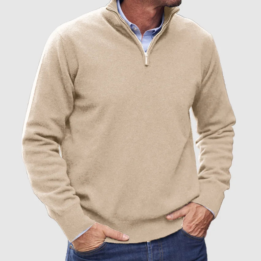 Matteo | Italiaanse kasjmier heren trui met rits in de kleur Beige voor heren in Heritage stijl geschikt voor alle seizoenen.