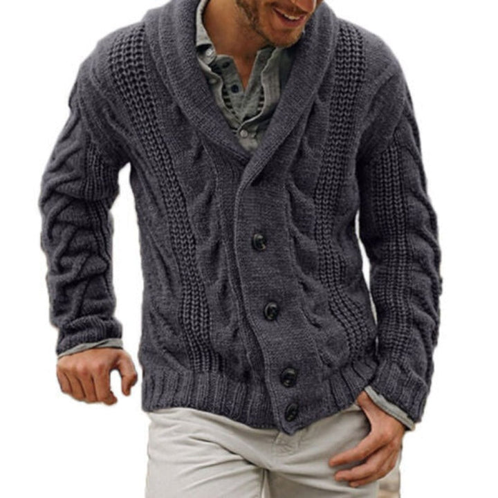 Max | Warm gebreide wollen herenvest in de kleur Donkergrijs voor heren in Heritage stijl ideaal voor de herfst.