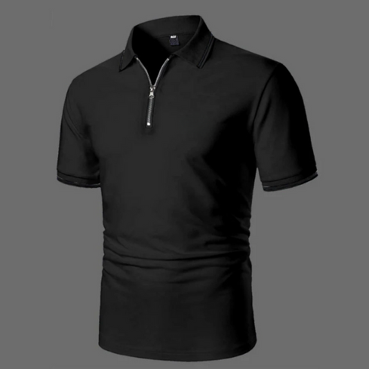 Max | Wit poloshirt met korte mouwen en rits in de kleur Zwart voor heren in Casual stijl geschikt voor alle seizoenen.