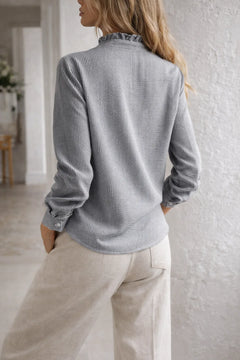 Blouse met ruffles en mandarin kraag