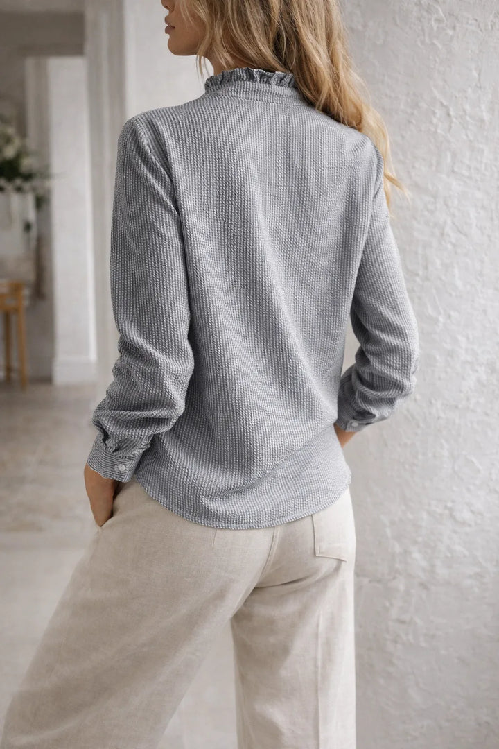 Blouse met ruffles en mandarin kraag
