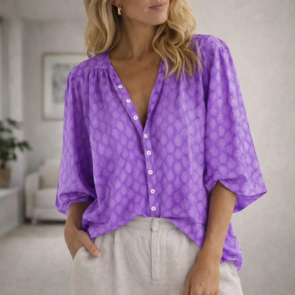 Blouse met V-hals en knopen