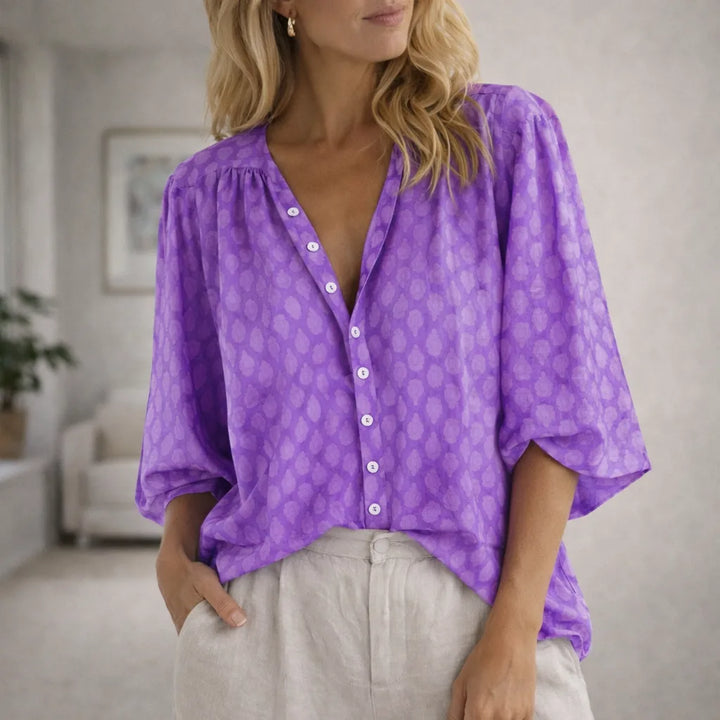 Blouse met V-hals en knopen