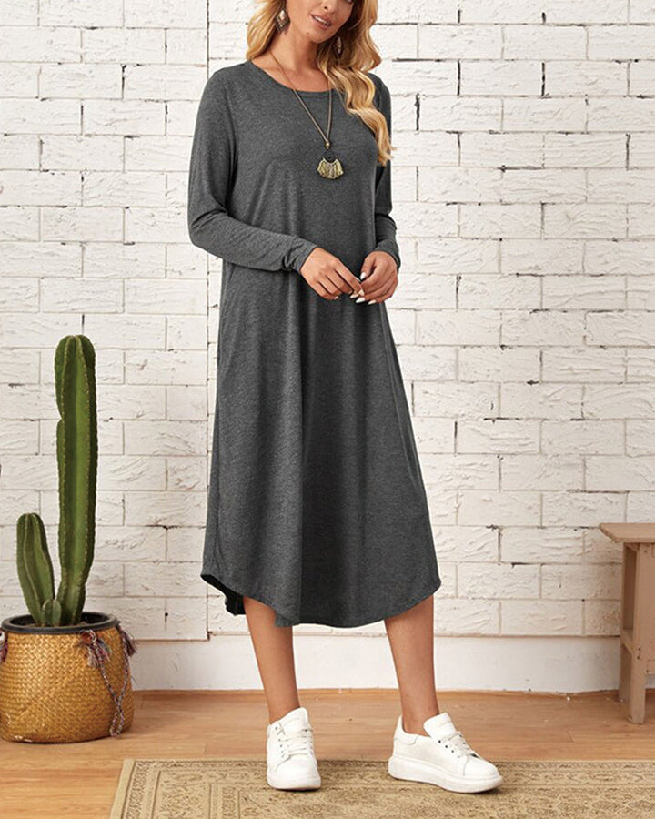 Milleke | Damesjurk met lange mouwen in de kleur Donkergrijs voor dames in stijl ideaal voor de lente.