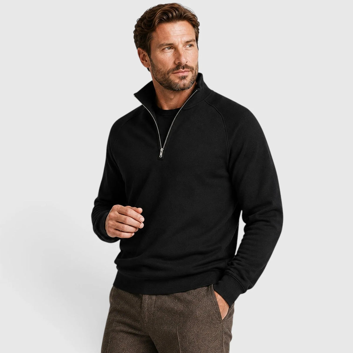 Zip-up fleece sweater met stand collar