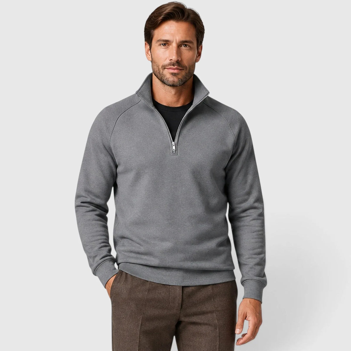 Zip-up fleece sweater met stand collar