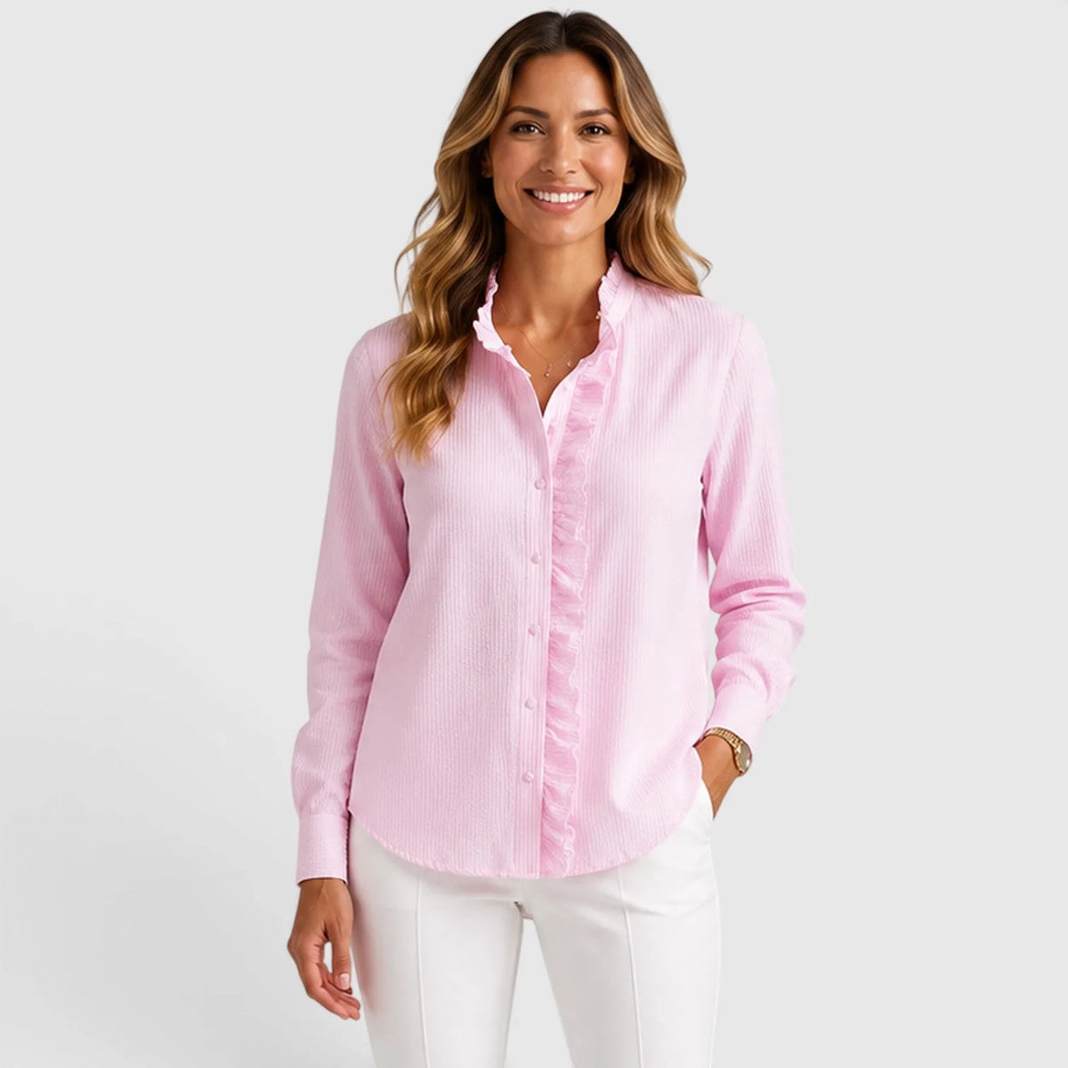 Blouse met ruffles en knopen