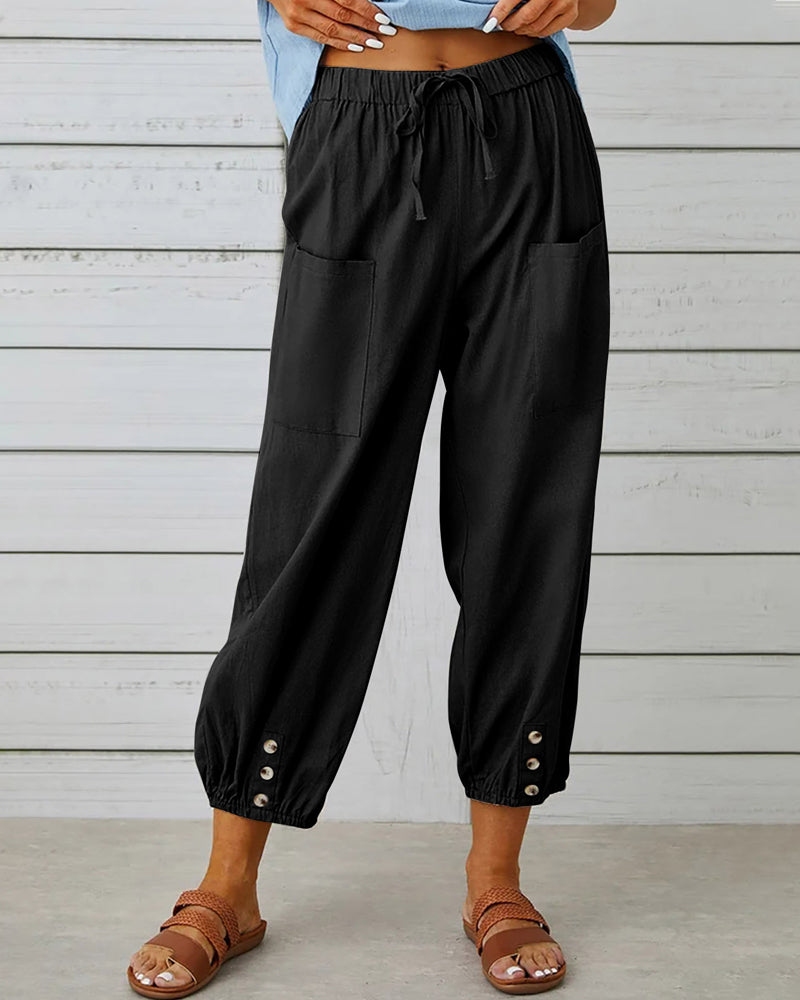 Nina | Losse broek met hoge taille in de kleur Zwart voor dames in Smart-casual stijl ideaal voor de herfst.