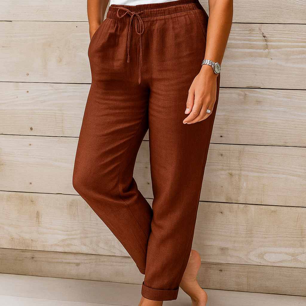 Luxe linnen damesbroek - ideaal voor een trendy en comfortabele look. Gemaakt van hoogwaardige linnen stof met een moderne snit voor tijdloze elegantie.