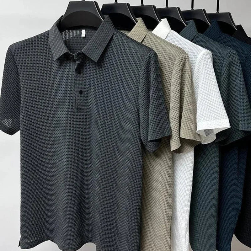 Quentin | Zijden polo (anti-kreuk) in de kleur Zwart voor in stijl geschikt voor alle seizoenen.