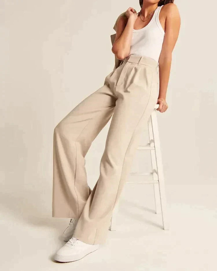Saskia | Hoge Taille Wijde Pijp Broek in de kleur Beige voor dames in Casual stijl ideaal voor de winter