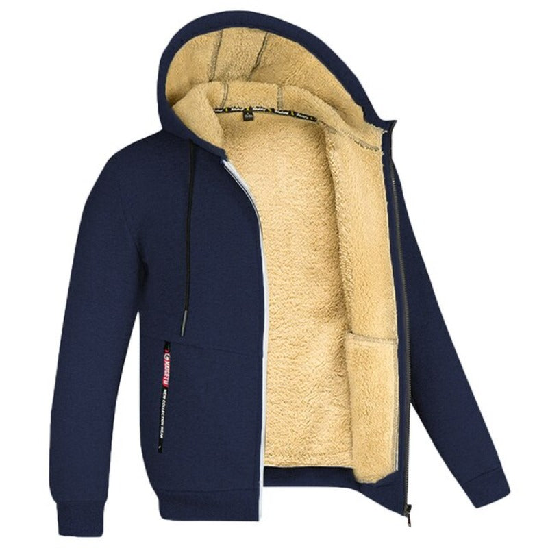 Sherpa | Wollen herenvest met capuchon in de kleur Marineblauw voor heren in Lounge stijl ideaal voor de herfst.