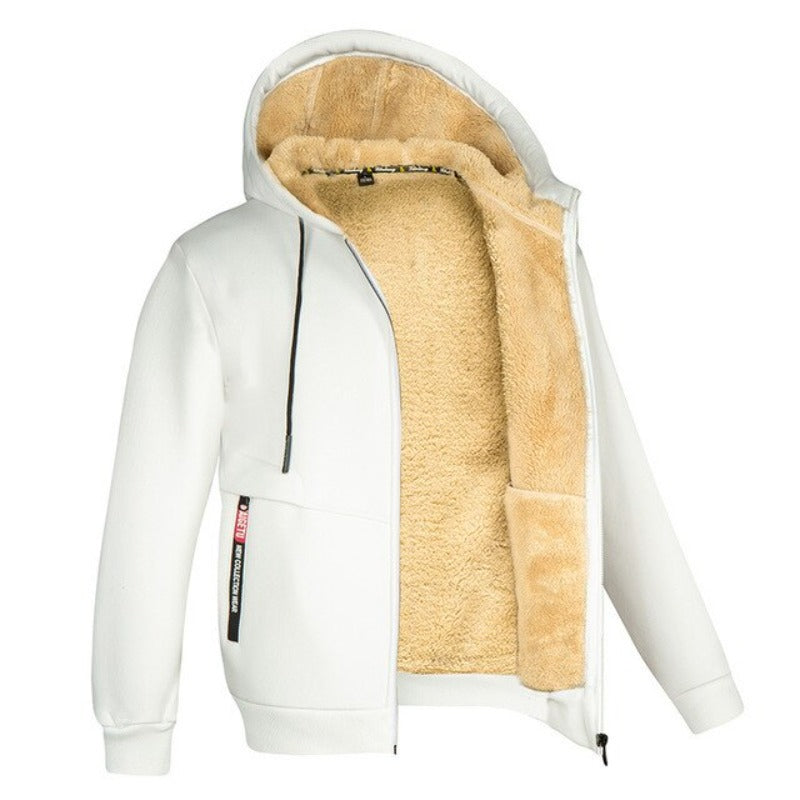 Sherpa | Wollen herenvest met capuchon in de kleur Wit voor heren in Lounge stijl ideaal voor de herfst.