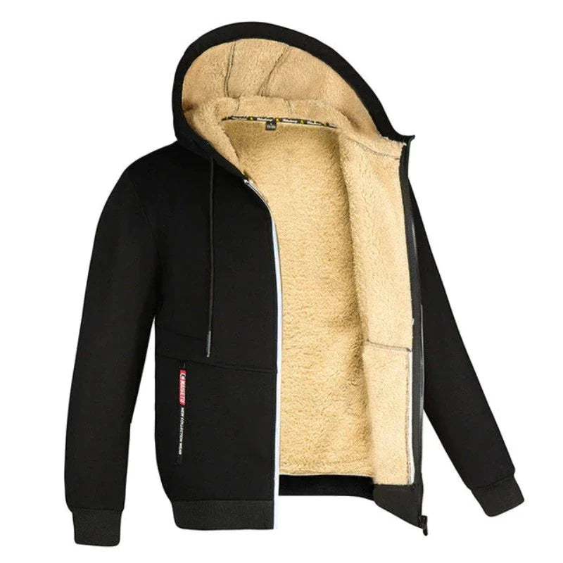Sherpa | Wollen herenvest met capuchon in de kleur Zwart voor heren in Lounge stijl ideaal voor de herfst.