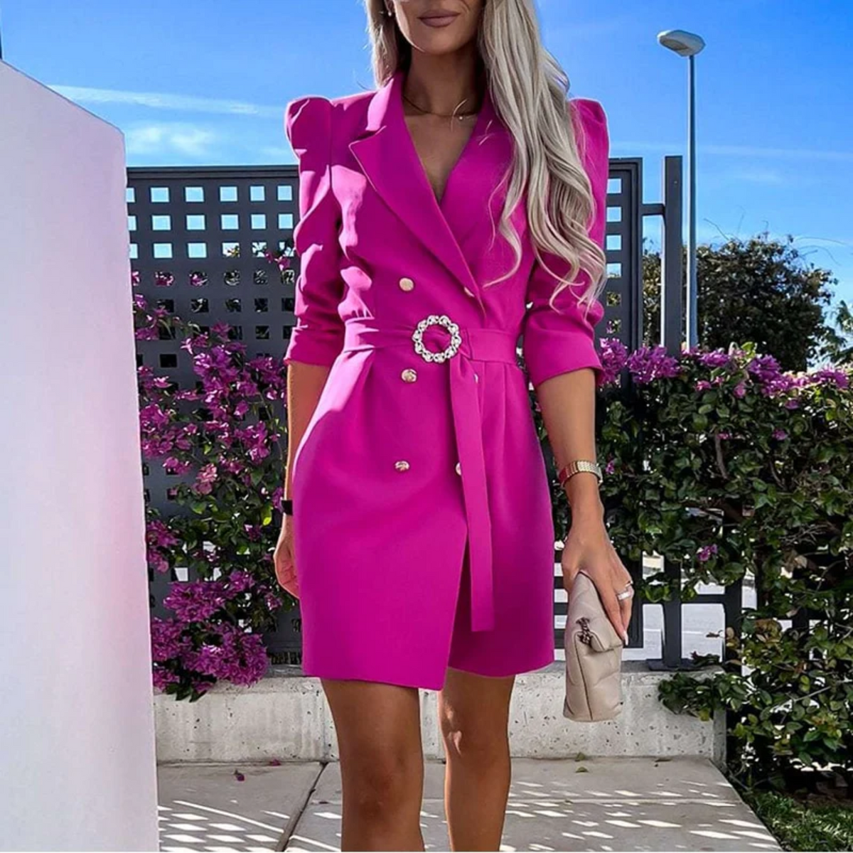 Sophie | Blazerjurk met ceintuur in de kleur Roze voor dames in Formal stijl geschikt voor alle seizoenen.