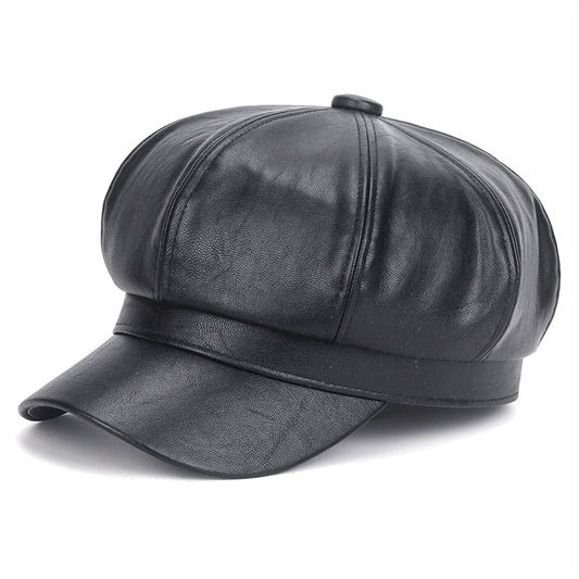 Sophie | Stijlvolle leren baret in de kleur Zwart voor dames in stijl ideaal voor de winter