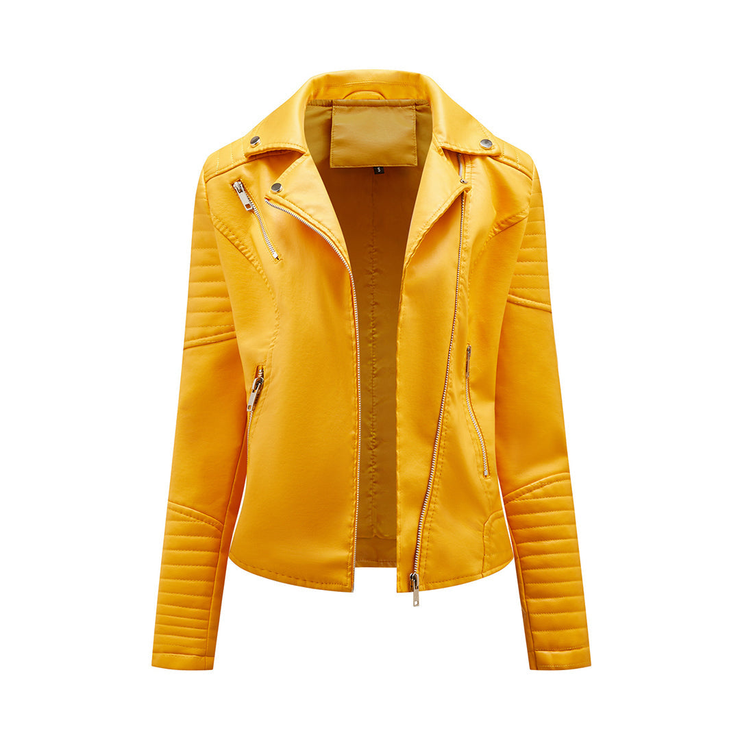 Sophie | Stijlvolle leren jas in de kleur Geel voor dames in stijl ideaal voor de herfst.