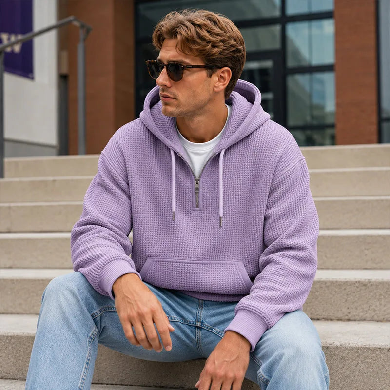 Hoodie met kwart rits en capuchon