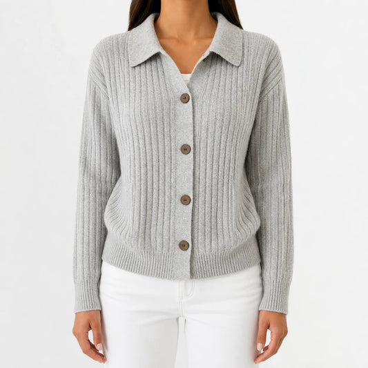 Cardigan met knopen en ribgebreid