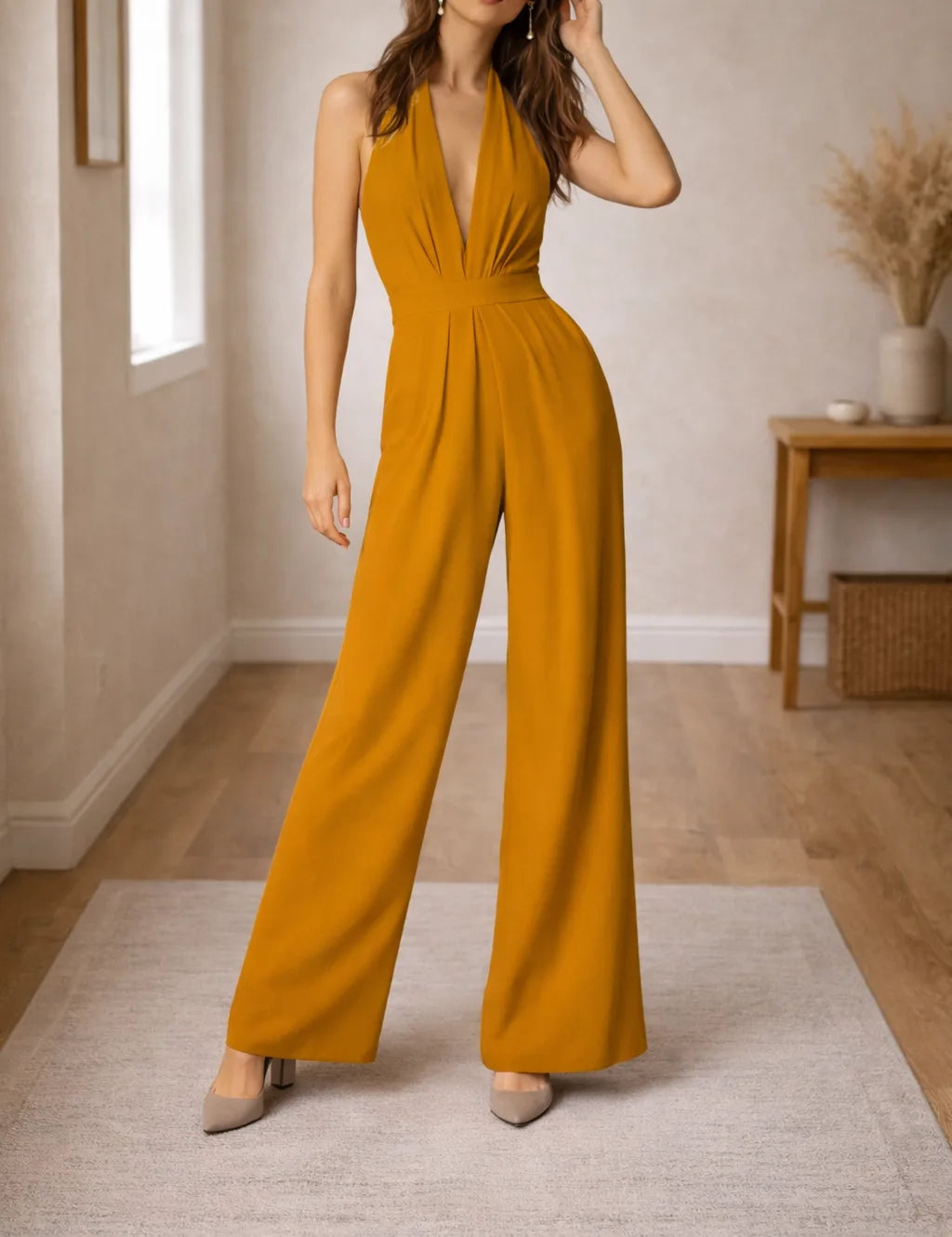 Jumpsuit met halter en wijde pijpen