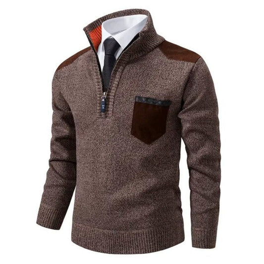Tiesto | Kasjmier Pullover met kraag en borstzak in de kleur Bruin voor heren in Heritage stijl ideaal voor de herfst.