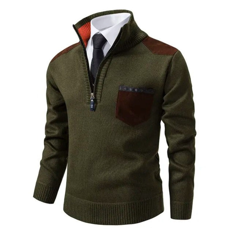 Tiesto | Kasjmier Pullover met kraag en borstzak in de kleur Donkergroen voor heren in Heritage stijl ideaal voor de herfst.