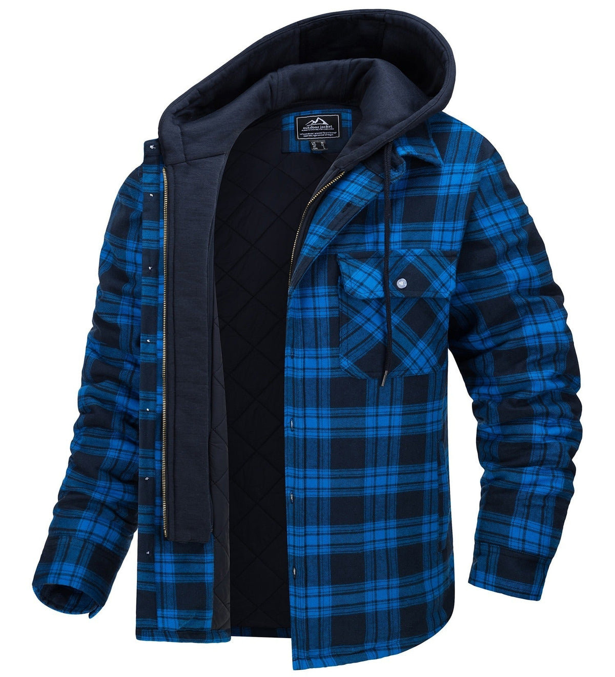 Tommy Jas | Geruit heren vest met capuchon en warme voering in de kleur Zwart/Blauw voor heren in stijl ideaal voor de herfst.