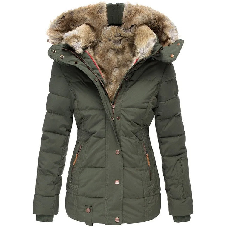 Tommy | jasje voor dames met kraag en bont in de kleur Groen voor dames in stijl ideaal voor de winter