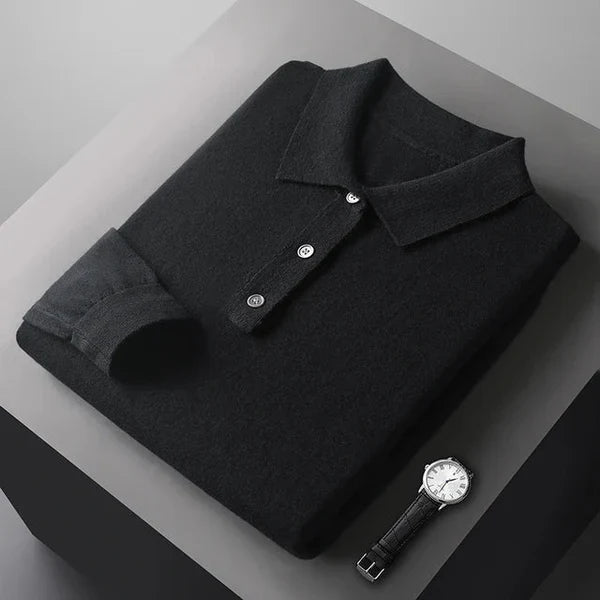 Tony | Polo van 100% kasjmier in de kleur Zwart voor heren in Heritage stijl geschikt voor alle seizoenen.