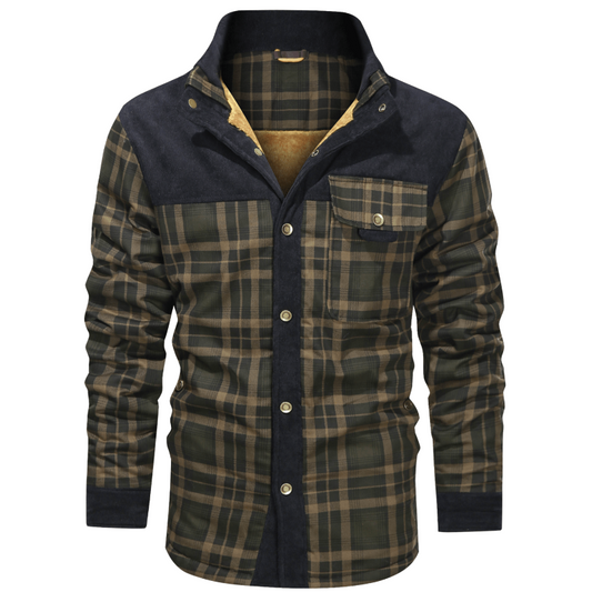 Vince | vintage flanellen jack in de kleur Zwart/Legergroen voor heren in Heritage stijl ideaal voor de winter