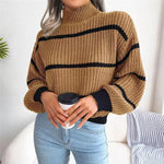 Wollen gestreepte dames trui met hoge hals in de kleur Bruin voor dames in Heritage stijl ideaal voor de herfst.