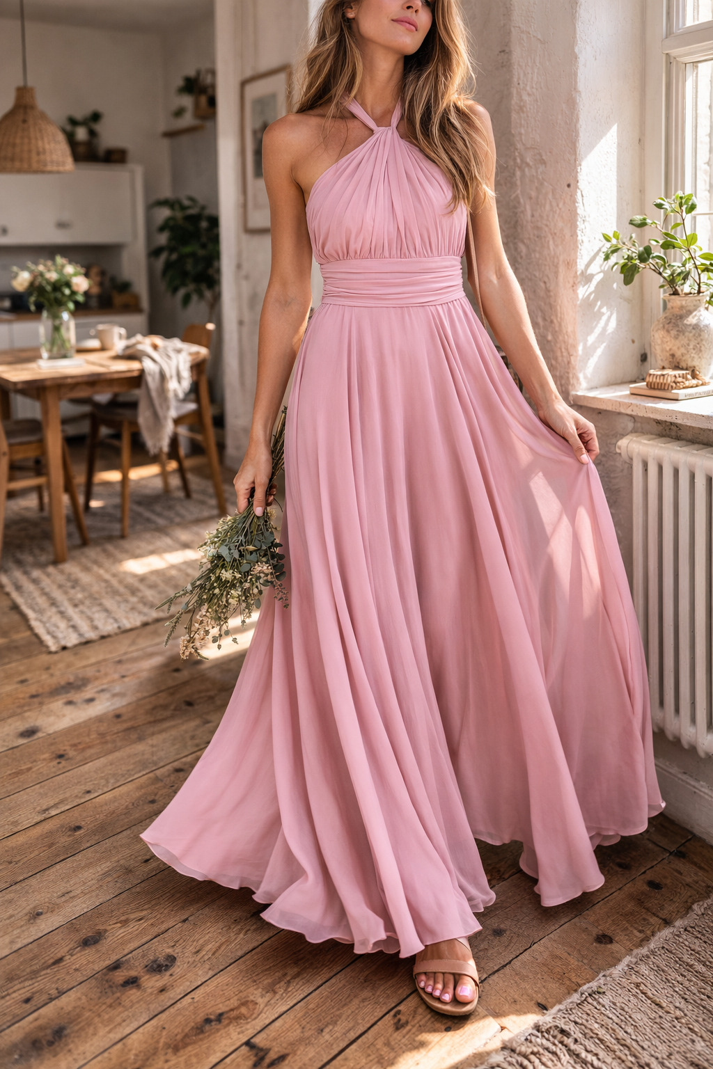 Sukienka maxi z dekoltem halter