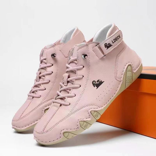 Decks | Ultra-comfortabele antislip blotevoetschoen van echt leer (Unisex) in de kleur Roze voor dames in stijl geschikt voor alle seizoenen.