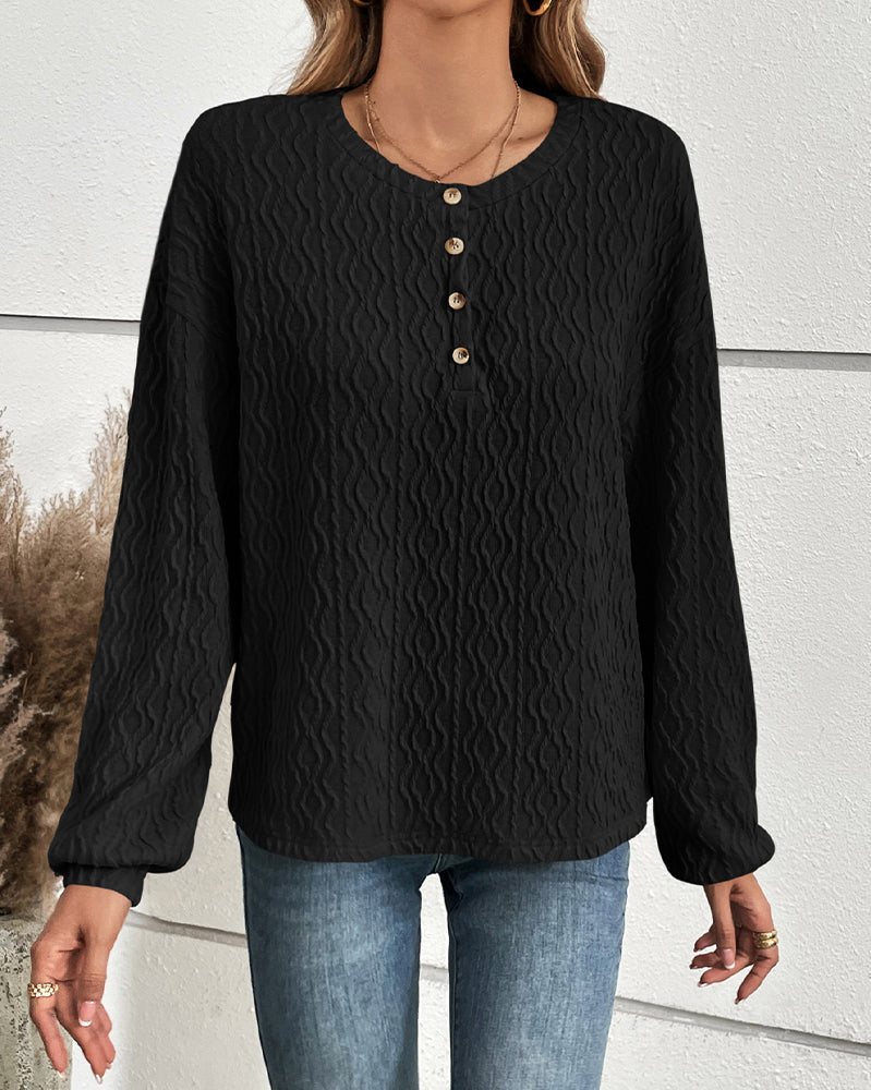 Effen topje met knopen in de kleur Grijs voor dames in stijl ideaal voor de herfst.