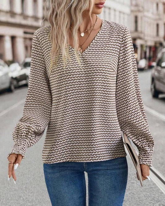 Elegante Blouse met V-hals in de kleur Khaki voor dames in stijl ideaal voor de herfst.