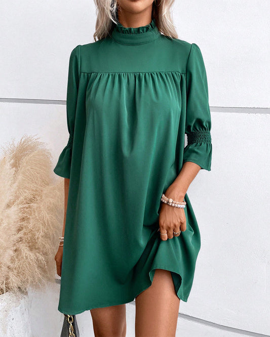 Elegante jurk met col in een effen kleur in de kleur Groen voor dames in stijl ideaal voor de herfst.