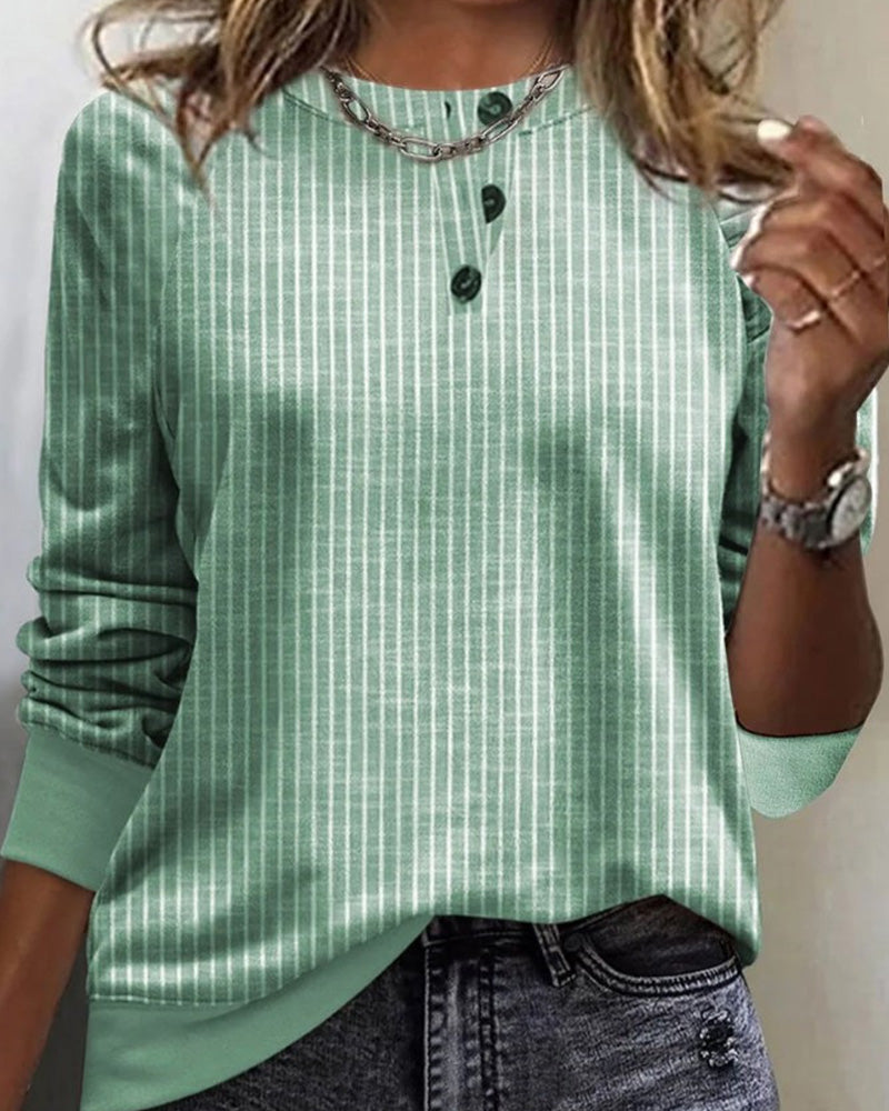 Gestreepte Trui met ronde hals in de kleur Groen voor dames in stijl ideaal voor de herfst.