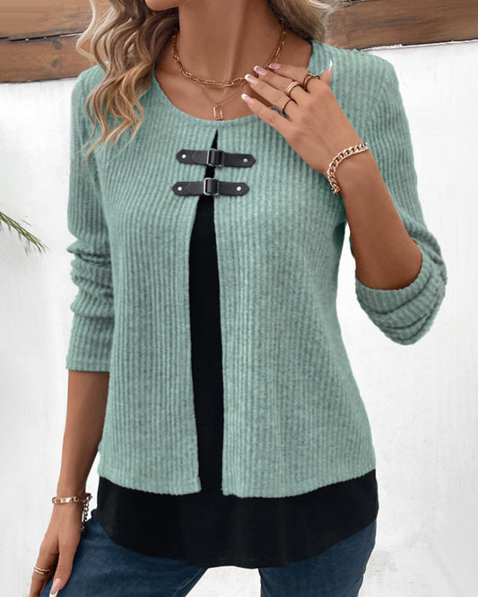 Meerlagige Top met lange mouwen in de kleur Groen voor dames in stijl ideaal voor de herfst.